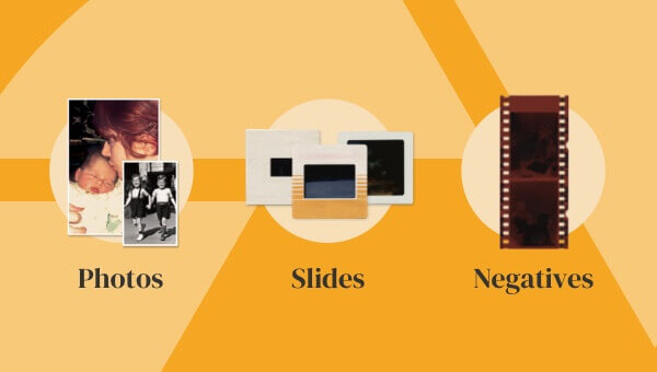 Examples of photos, slides, and negatives