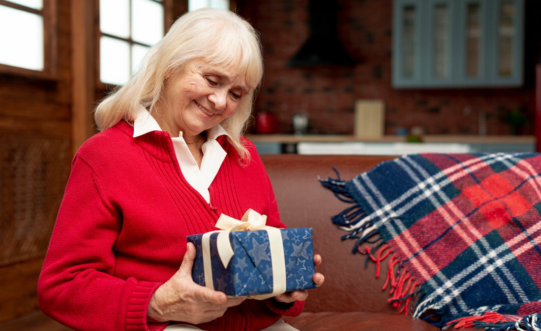 a woman holding a gift 