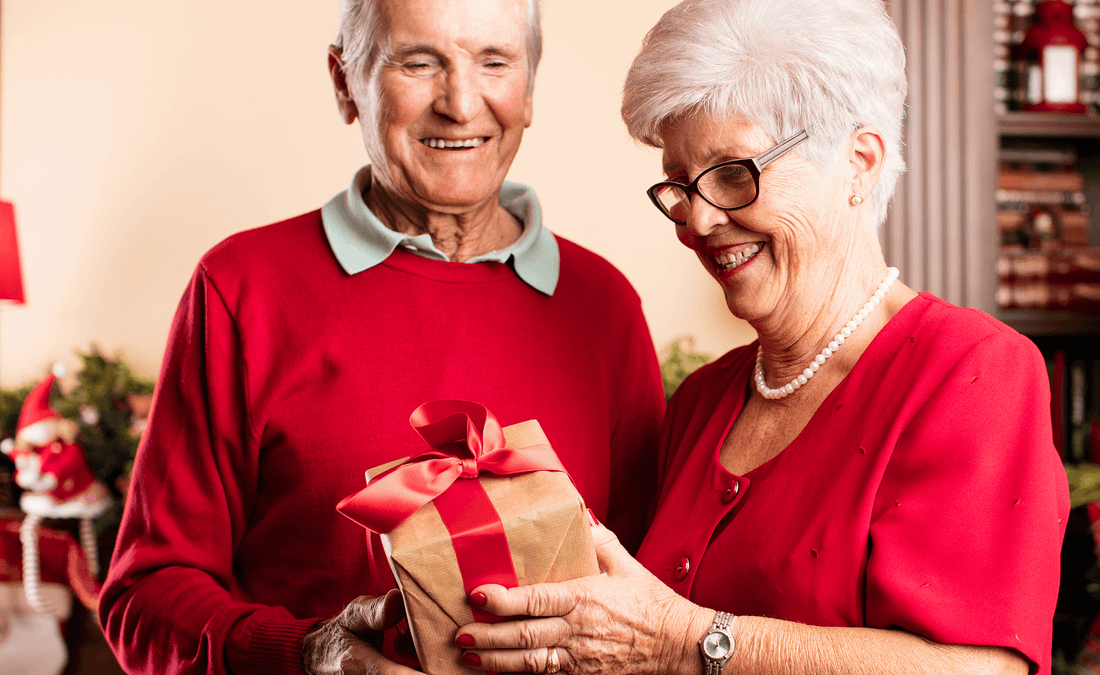 a happy couple in red 
