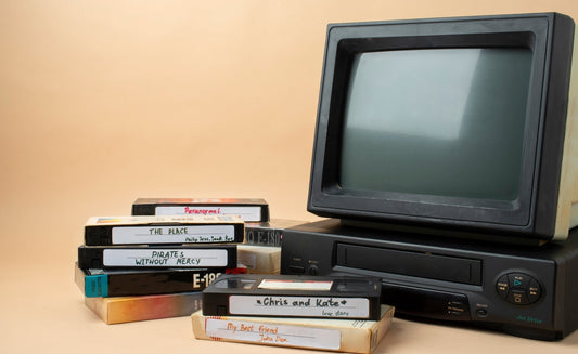 a tv and vhs tapes 