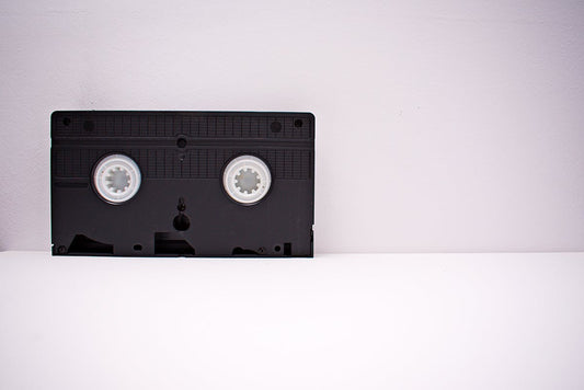 a vhs tape on a white surface