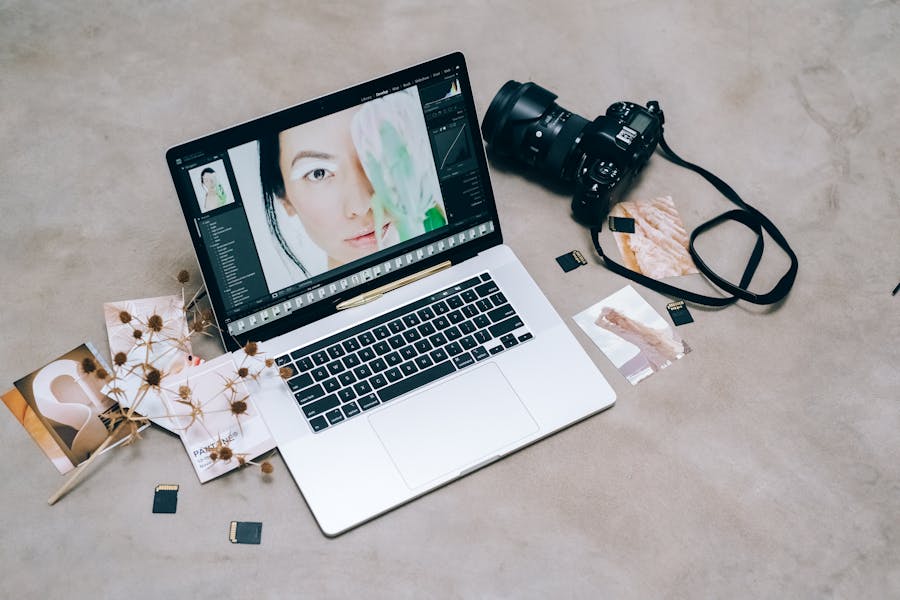 laptop, photos and camera