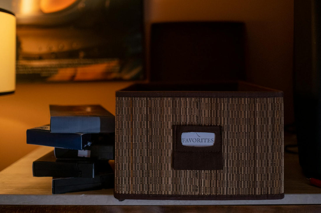 a few tapes next to a box